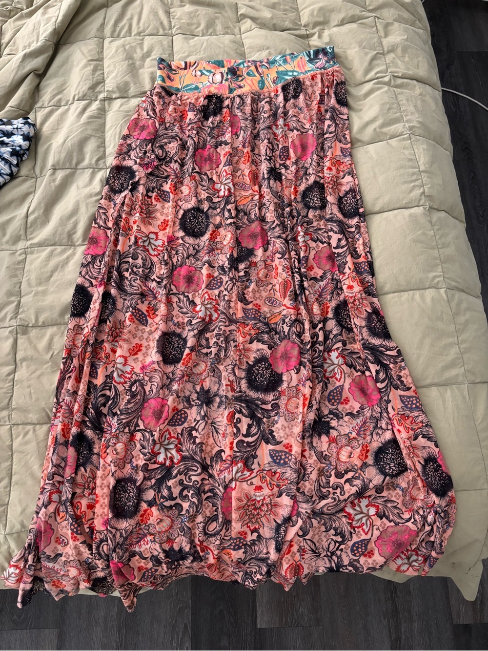 Maaji Pink Floral Print Maxi Skirt with Multicolor Waistband